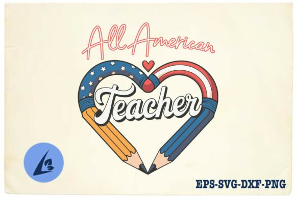 All American Teacher Pencil Heart SVG