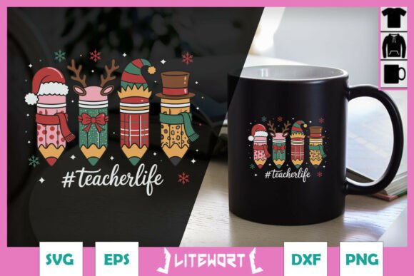 Festive Teacher Holiday Pencil SVG