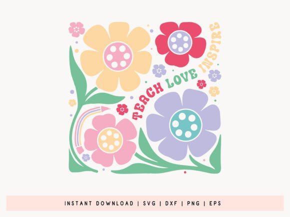 Hand Drawn Teacher Boho Floral SVG PNG for Crafts and Graphics