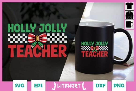 Holly Jolly Teacher Coquette Pencil SVG Graphics