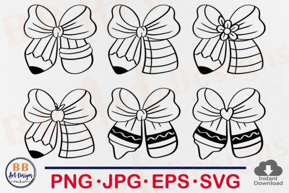 Pencil Bow SVG, Coquette Teacher Crayon Graphics