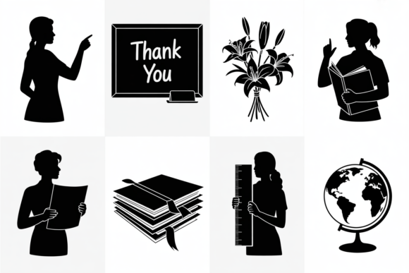 Teacher Silhouette Icons SVG Bundle